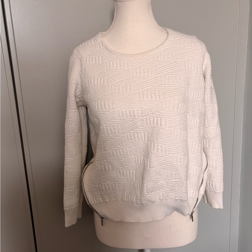 Moth White Crew Neck Sweater Ribbed Knit with side zippers